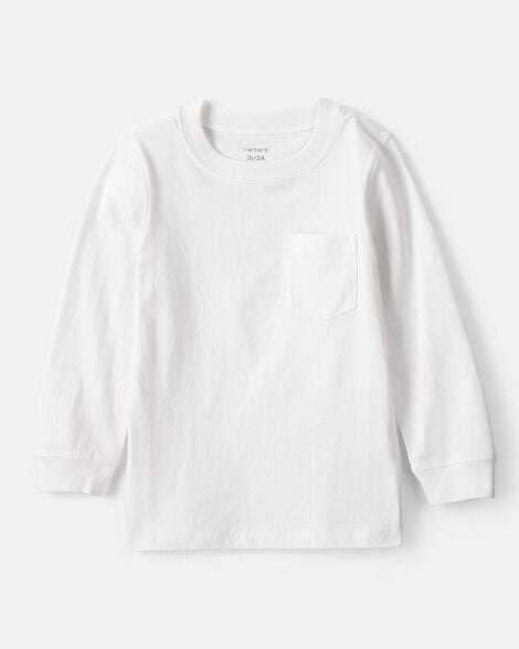 toddler boy long-sleeve pocket tee - white