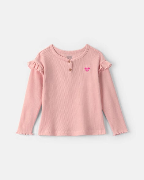 toddler girl bow thermal long-sleeve top - pink