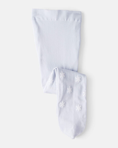 baby girl snowflake print tights - blue