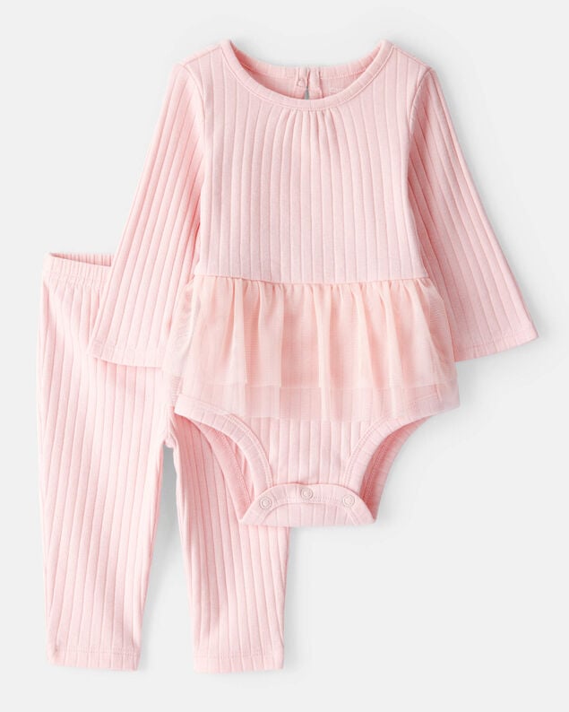 Product image 1 of Baby Girl 2-Piece Ribbed Tutu Bodysuit Pant Set - Pink