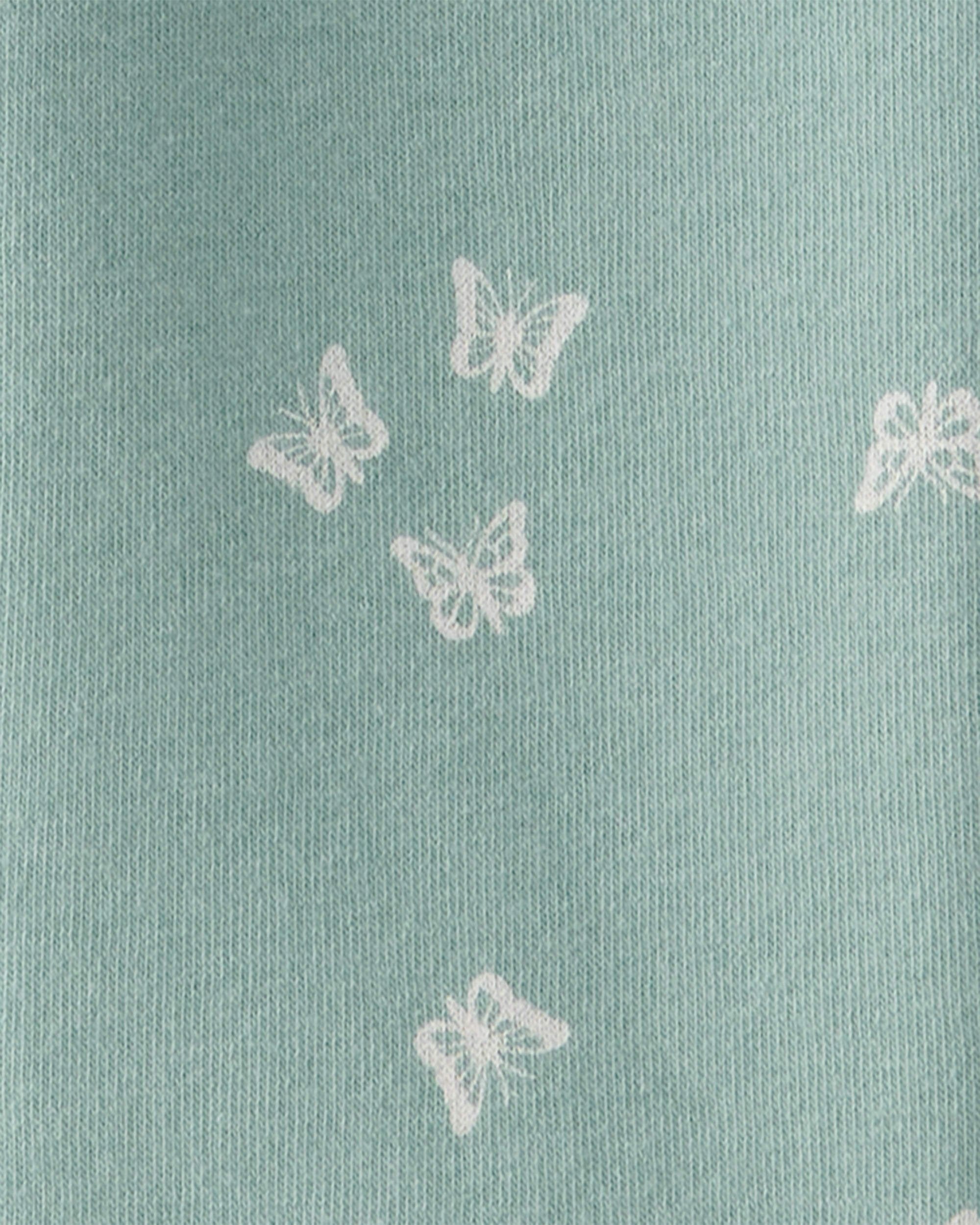 Girls Butterfly Print Fleece Drawstring Joggers - Green