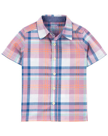 Toddler Plaid Button-Front Short Sleeve Shirt