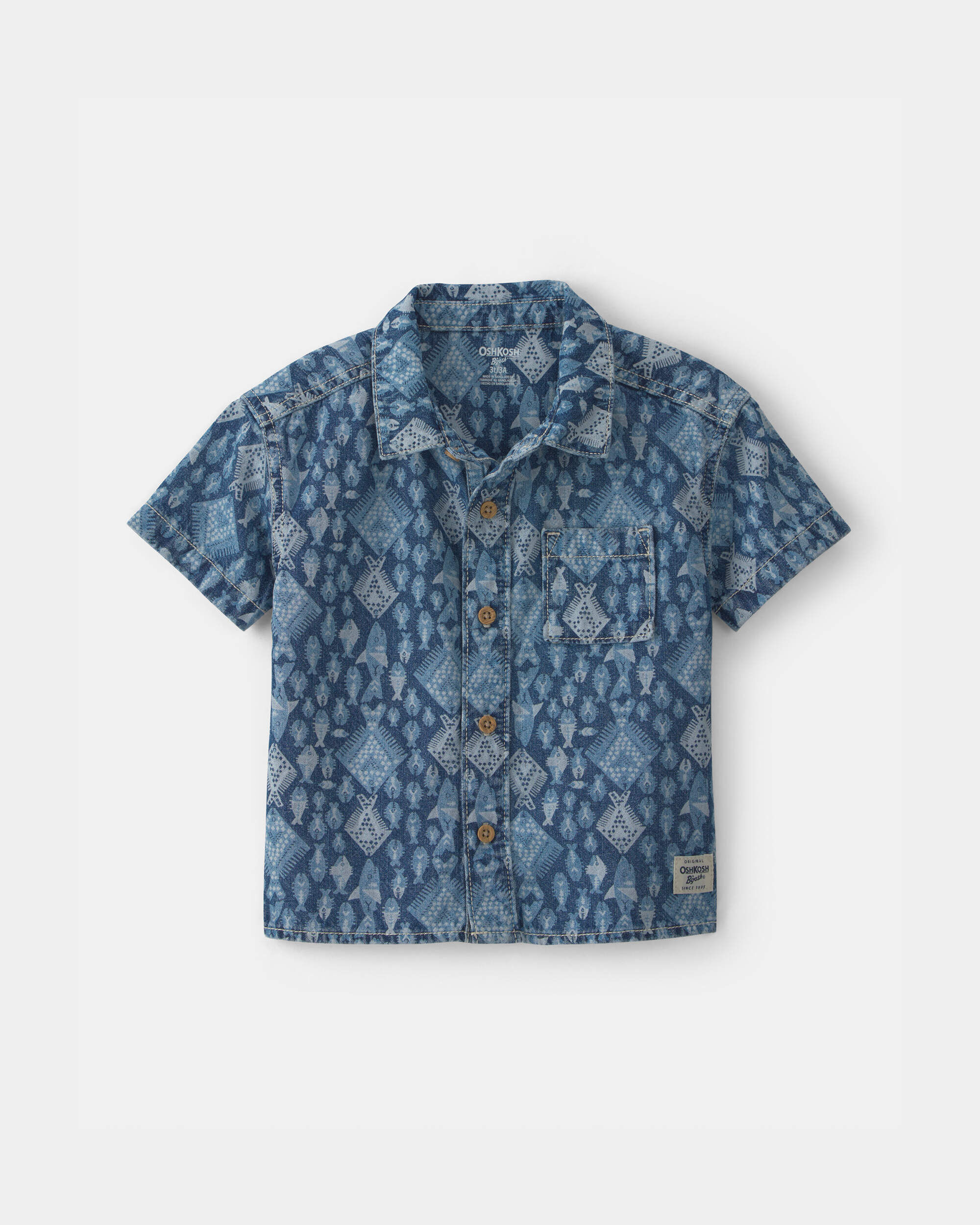 OshKosh Bgosh Toddler Boy Fish Denim Chambray Short-Sleeve Button-Down Shirt 2T Chambray 16$