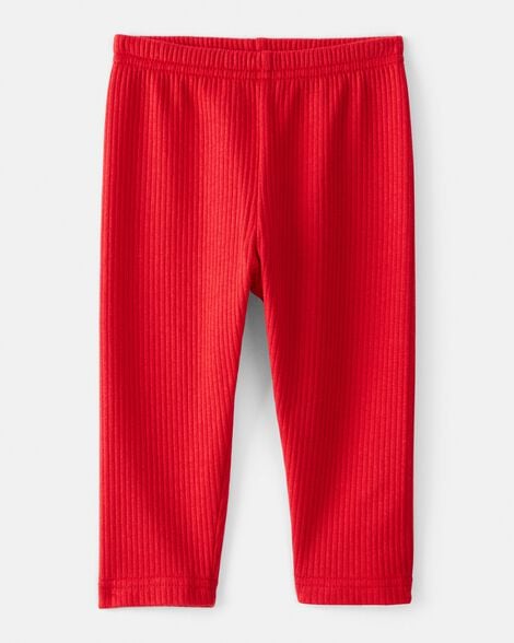 baby girl pull-on stretch rib leggings - red