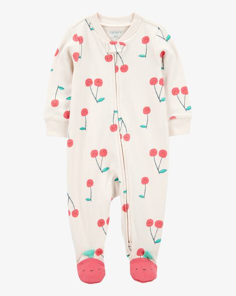 Product image 1 of Baby Girl Cherry Print 2-Way Zip Cotton Sleep & Play Pajamas