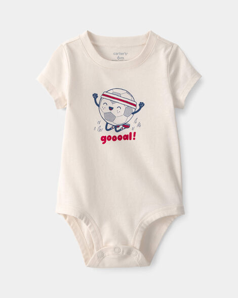 baby soccer ball graphic bodysuit - ivory
