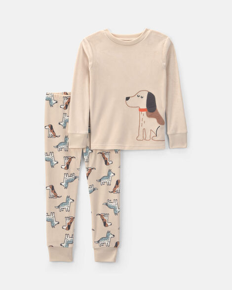 toddler boy 2-piece dog dreamplush snug fit pajama set - tan
