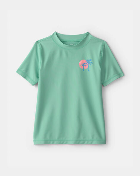 boys palm tree tropical short-sleeve rashguard - green