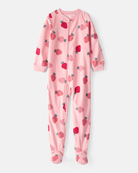 Product image 1 of Kid 1-Piece Strawberry Fleece Footie Pajamas - Pink