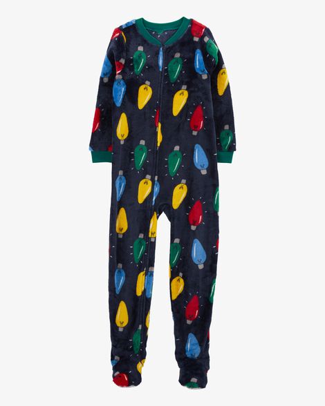 Product image 1 of Kid 1-Piece Christmas Lights Velboa Footie Pajamas