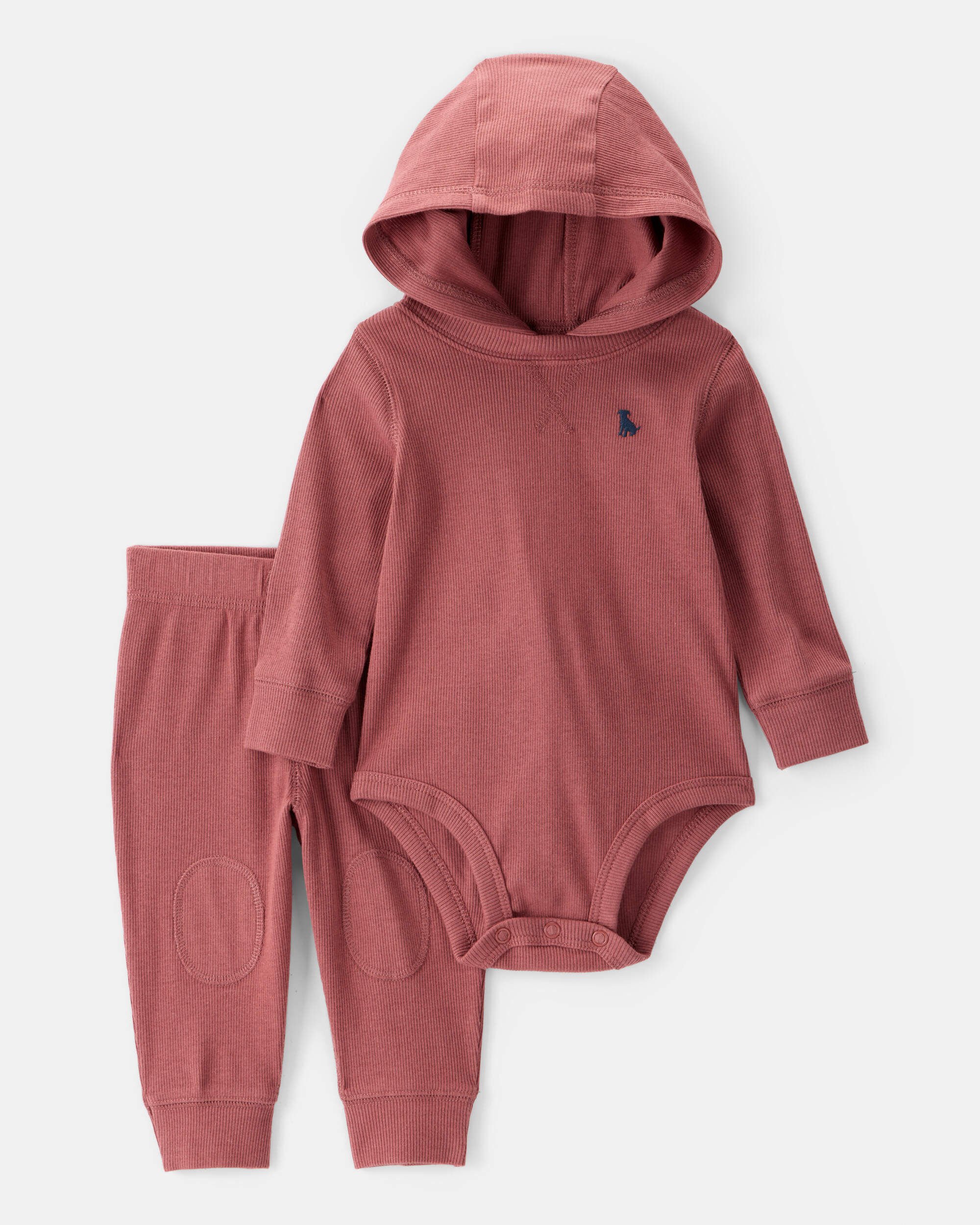 Baby 2-Piece Hooded Dog Long-Sleeve Bodysuit Pant Set - Red