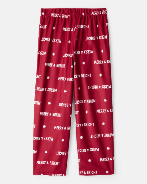 Kid Merry & Bright Christmas Print Loose Fit Pajama Bottoms - Red