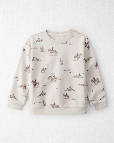 Kid French Terry Sweatshirt Made with Organic Cotton in Western Rodeo Print