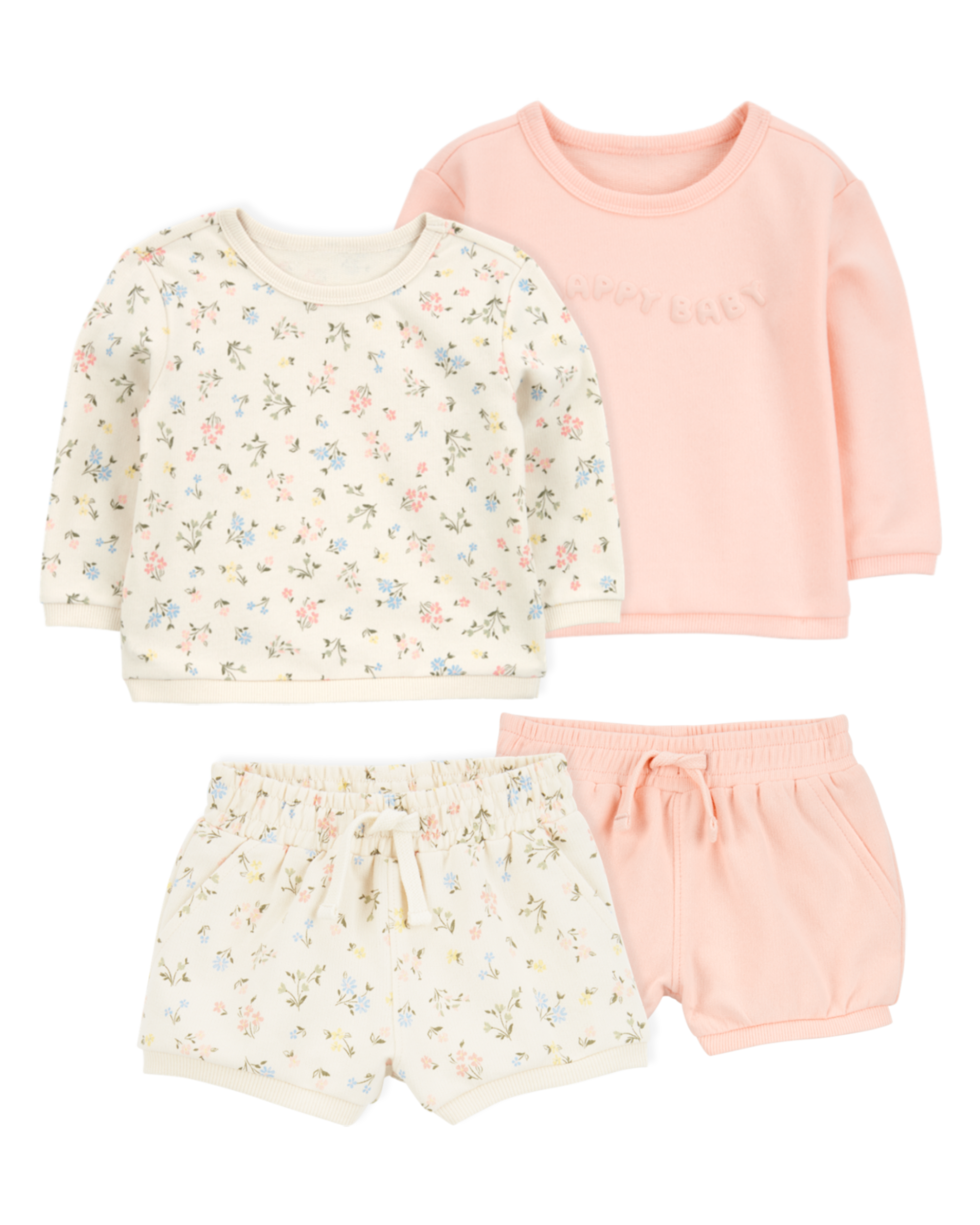 Baby 4-Piece French Terry Mix-and-Match Outfit Set - Pink/Ivory