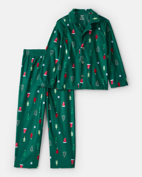 kid christmas trees long-sleeve loose fit 2-piece pajamas - green