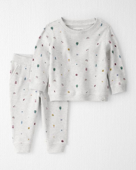 Baby Girl 2-Piece Organic Cotton Waffle Knit Set in Nature Icon Print