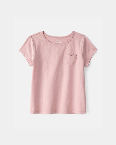 toddler girl heart pocket top - pink