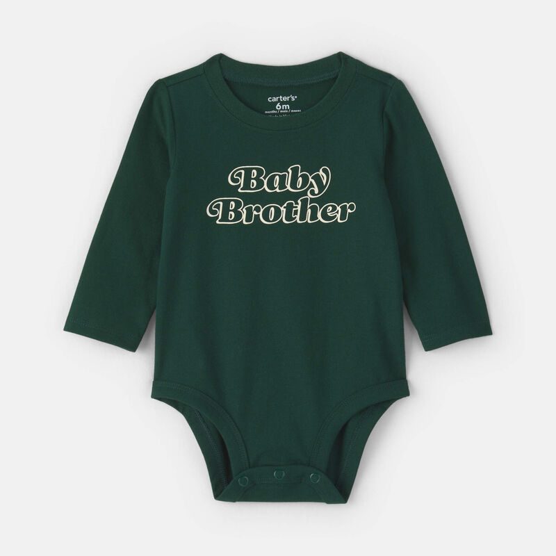 Baby Boy 'Baby Brother' Long-Sleeve Graphic Bodysuit - Dark Green