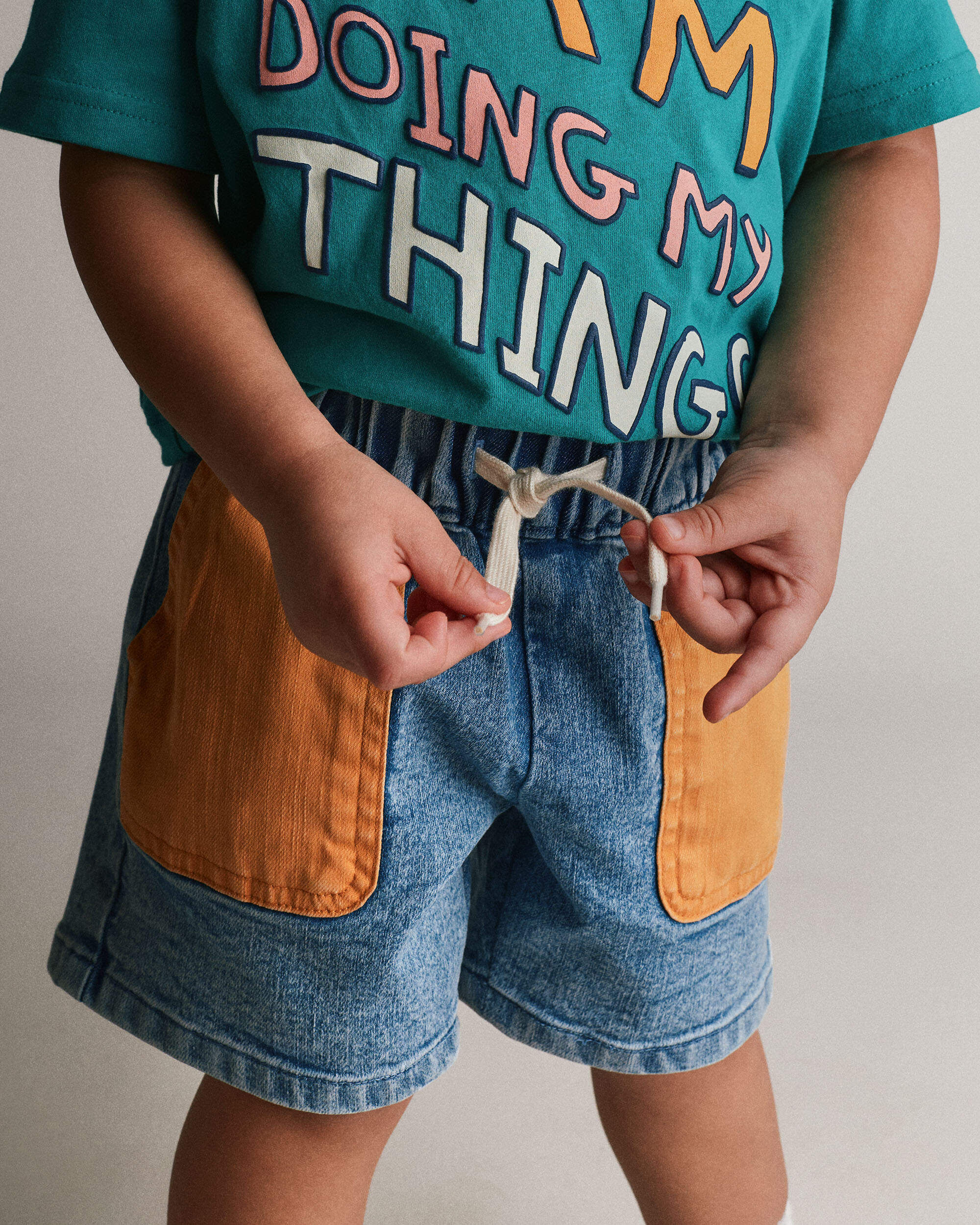 Otter Avenue Toddler Colorblock Long-Line Shorts in Denim 12M BlueGolden Yellow 14$