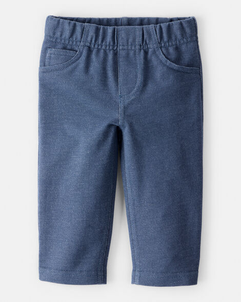 baby boy 100% cotton faux denim pull-on pants - blue