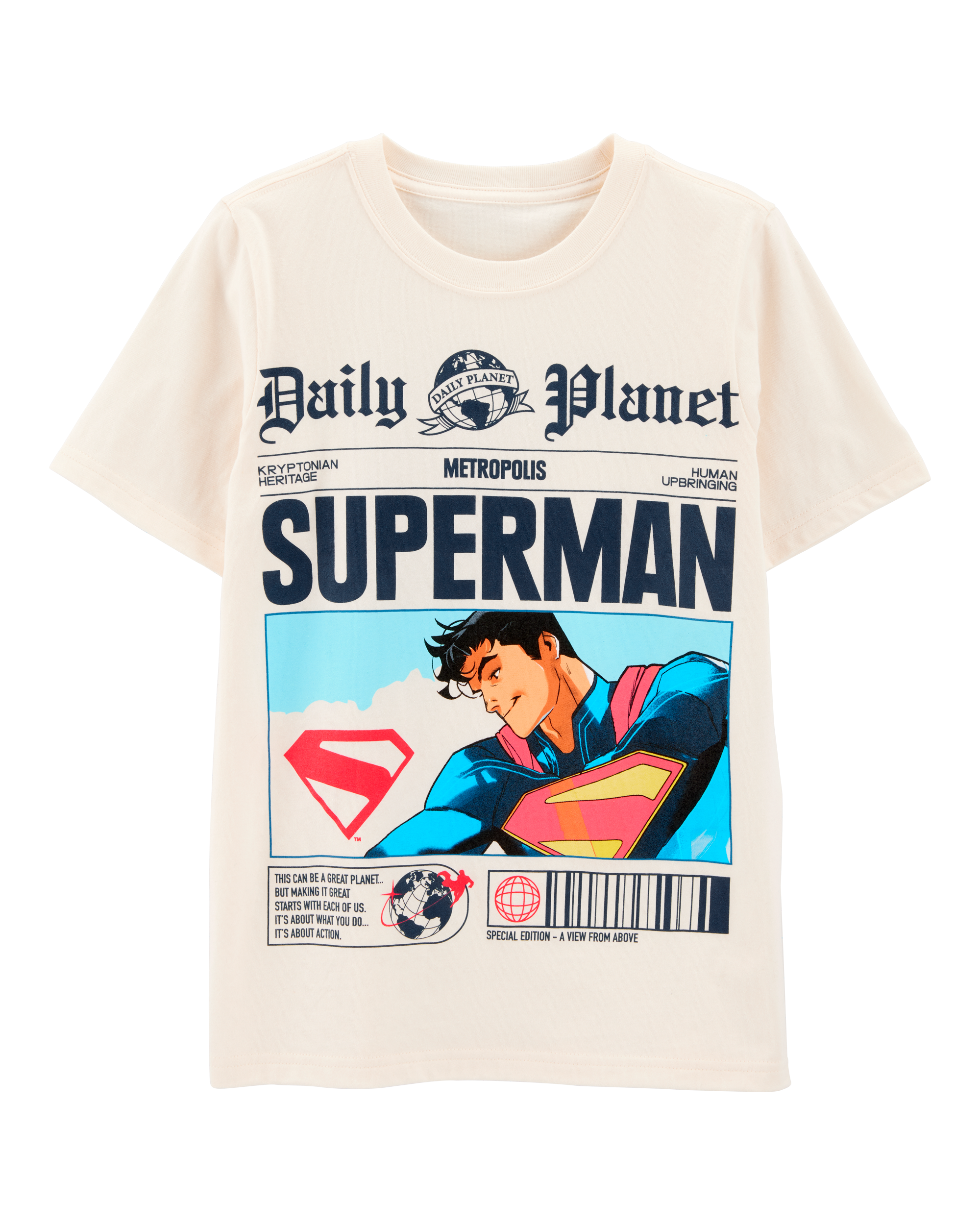 Boys Super-Man Newspaper Short-Sleeve Graphic Tee - Ivory