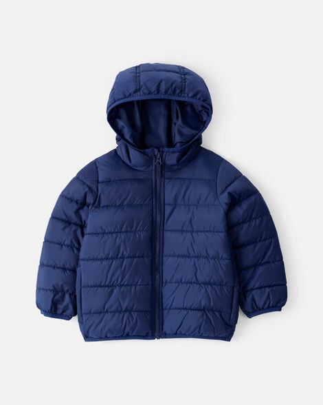 toddler boy midweight packable puffer - navy blue