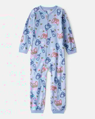 Boys Rocket Ship Print Fleece Long-Sleeve Loose Fit 1-Piece Pajamas - Black