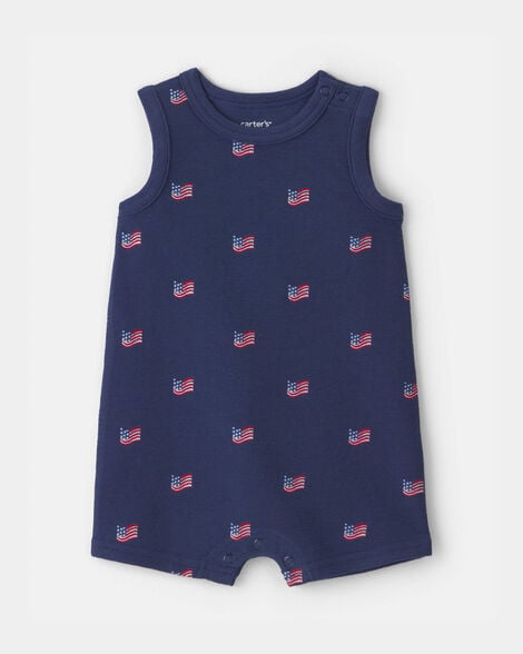 baby american flag sleeveless romper - navy blue