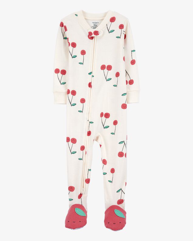 Product image 1 of Baby Girl Cherry Print Snug Fit Cotton Footie 1-Piece Pajamas - White