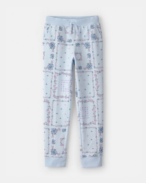 Girls Floral Drawstring Knit Joggers - Blue
