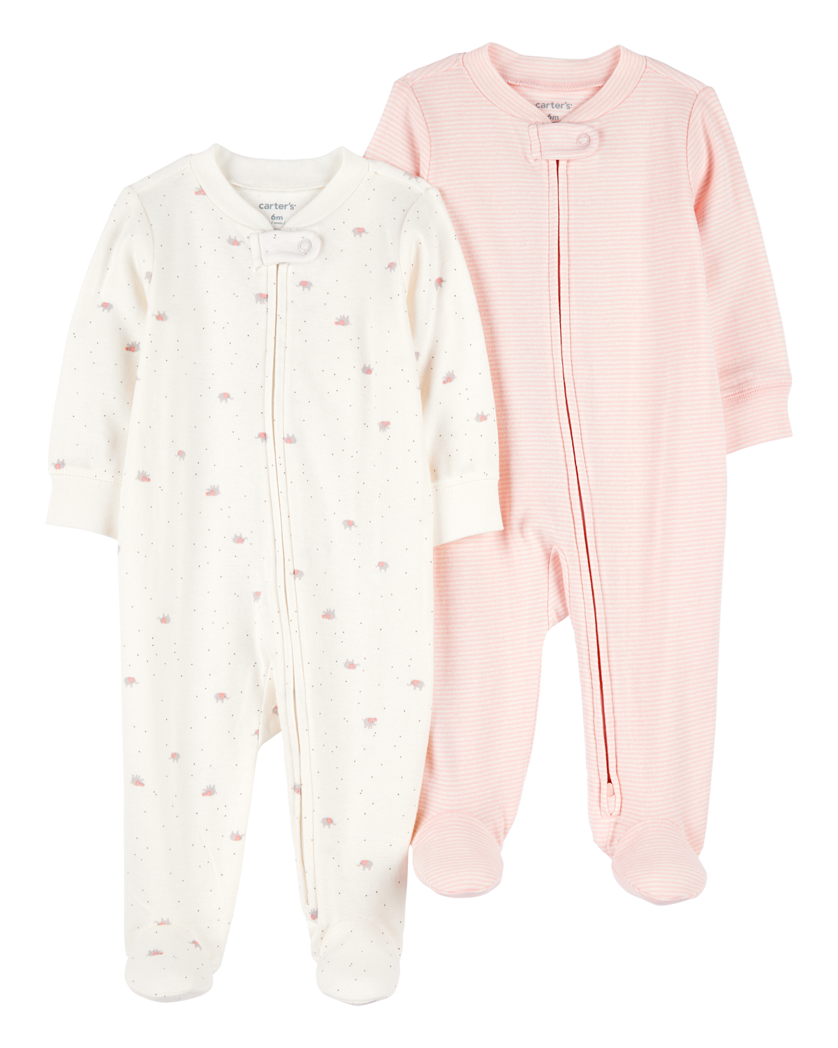 Baby Girl 2-Pack 2-Way Zip Cotton Sleep & Play Pajamas