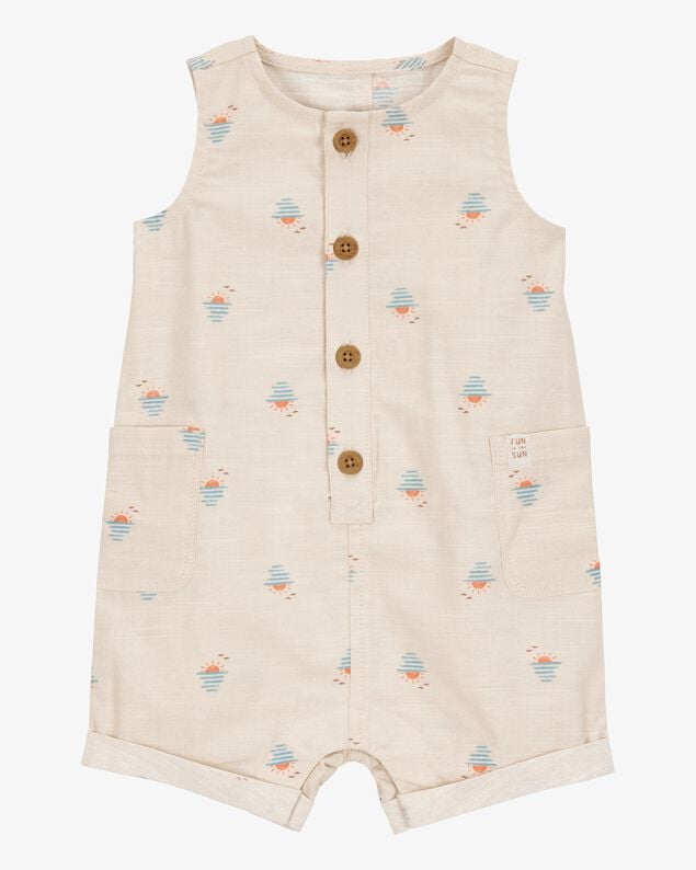 Product image 1 of Baby Boy Button-Front Sunset Print Sleeveless Romper - Tan