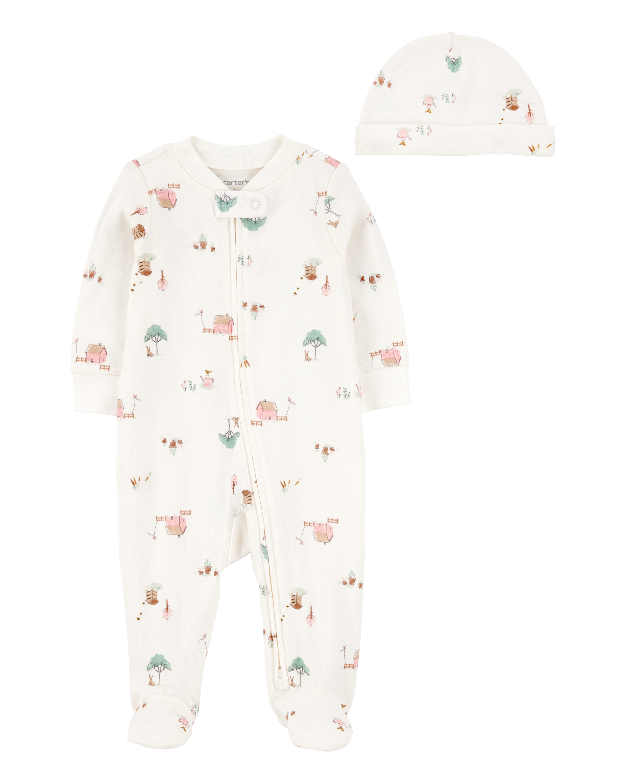 Baby 2-Piece Barn Print 2-Way Zip Sleep & Play Headwrap Set - Ivory