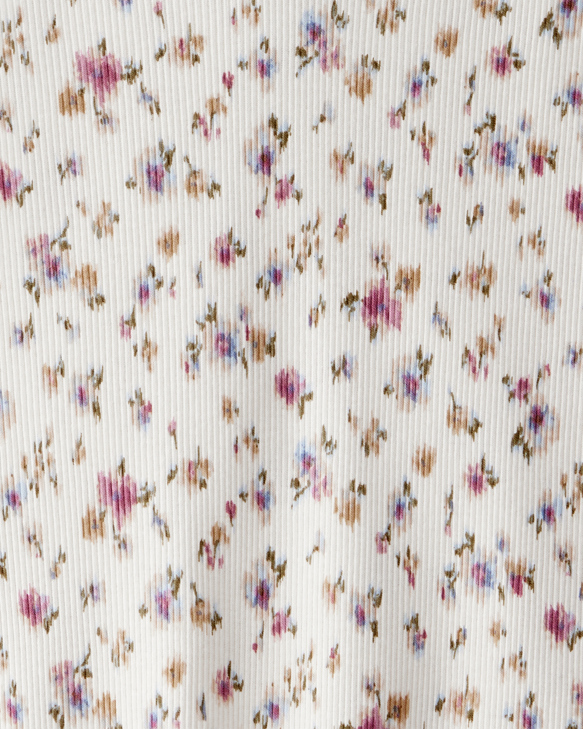 Girls Ribbed Floral Print Short-Sleeve Shirt - Cream
