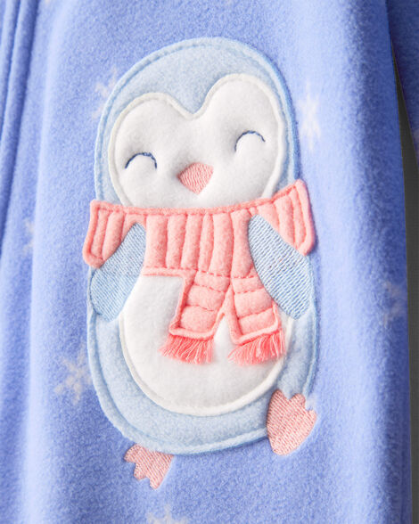 Product image 2 of Baby Girl Penguin Print Fleece Long-Sleeve Loose Fit 1-Piece Pajamas - Blue
