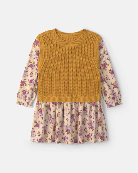 Toddler Girl Floral Long-Sleeve Dress - Yellow/Cream