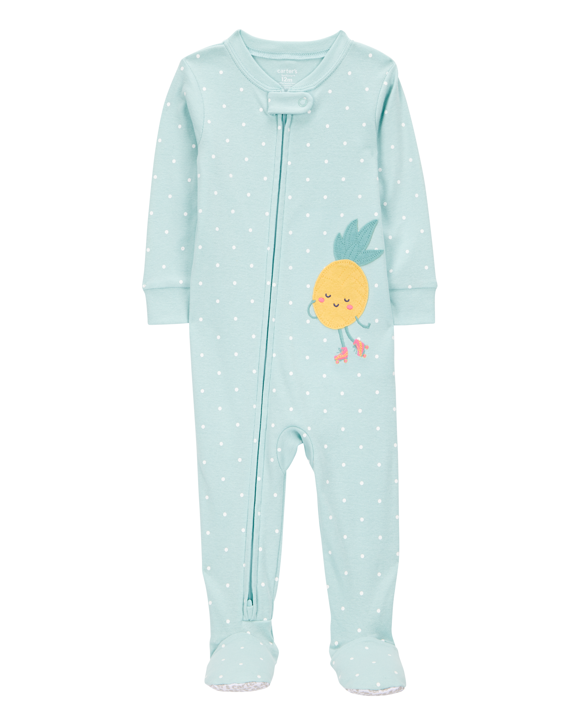 Toddler Girl 1-Piece Polka Dot Pineapple 100% Snug Fit Cotton Footie Pajamas - Turquoise