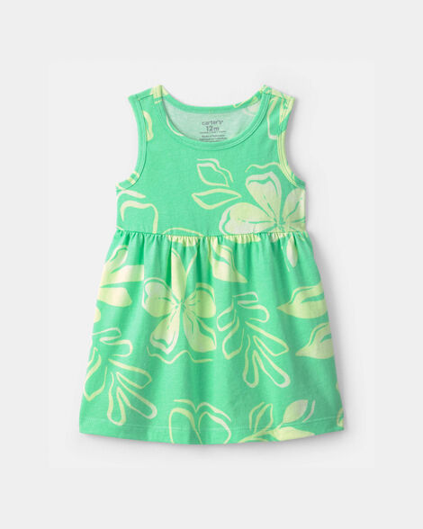 baby girl tropical floral sleeveless dress - green