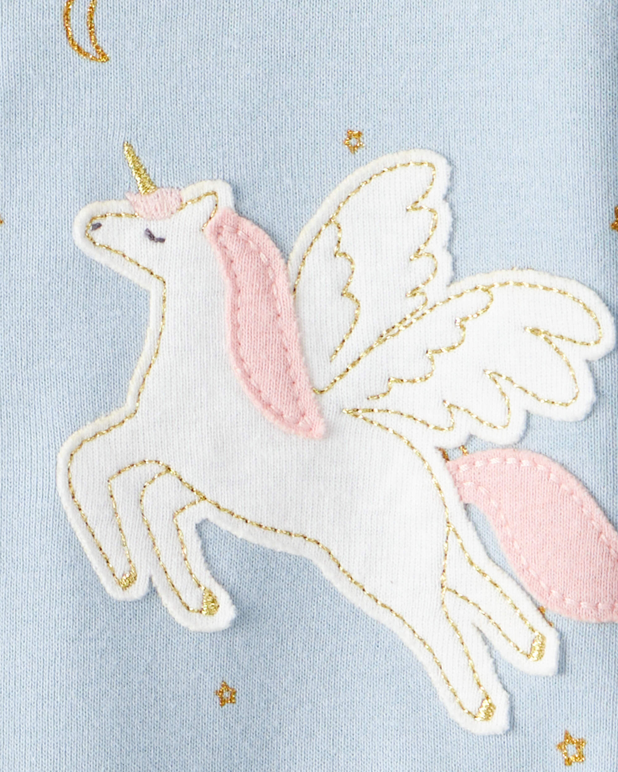 Baby Girl Unicorn Star Print 100% Cotton Long-Sleeve 2-Way Zip 1-Piece Pajamas - Blue