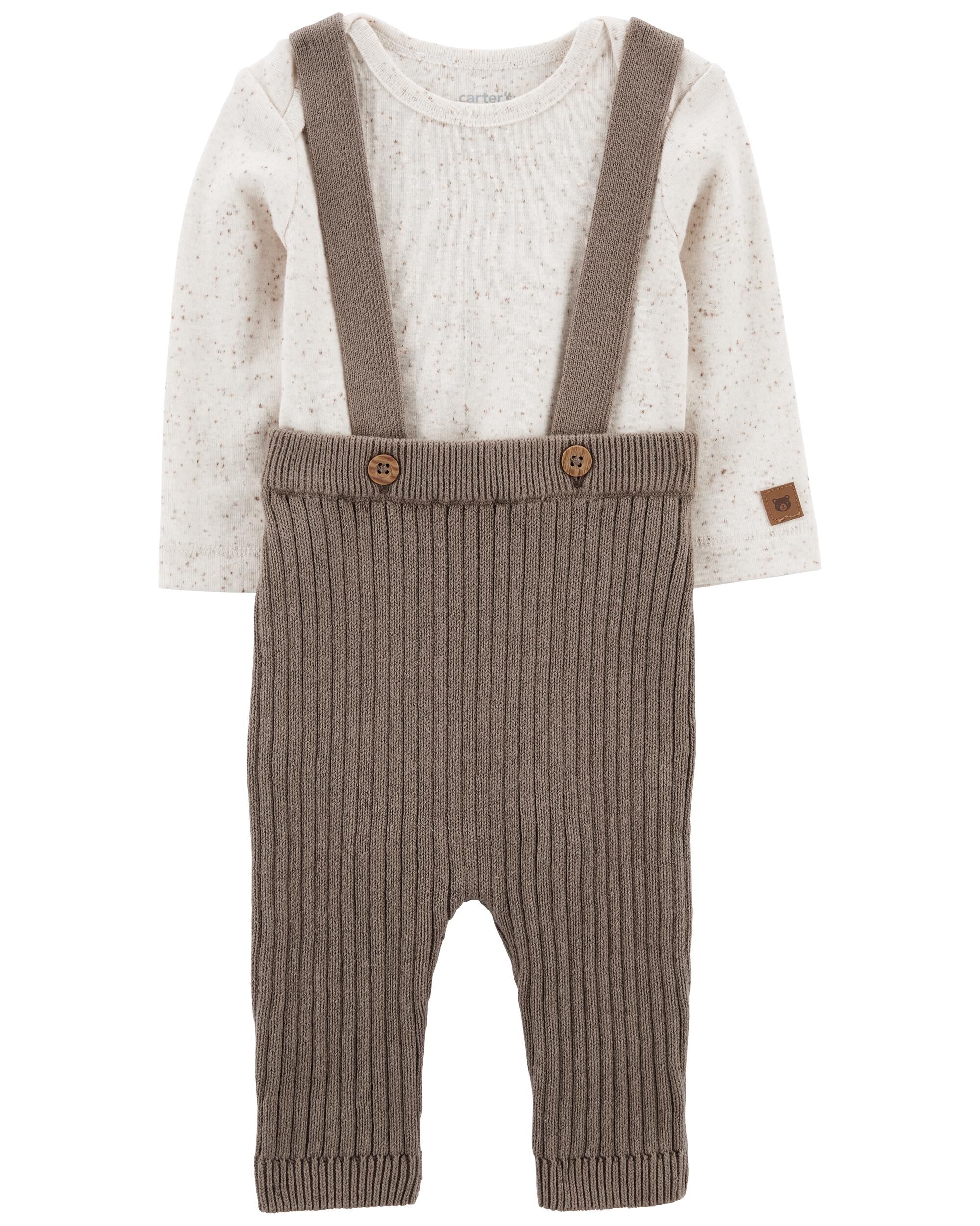 カーターズ　オーバーオール Baby 2-Piece Striped Thermal Sweater & Canvas Coverall Set