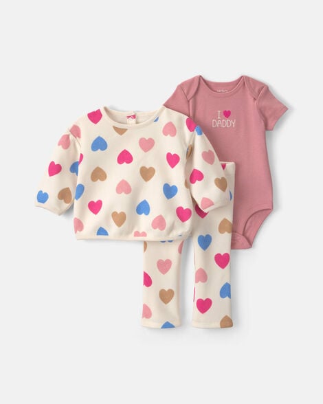 baby girl 3-piece heart 'i love daddy' fleece layering set