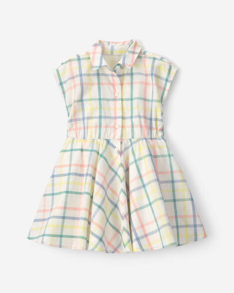 toddler girl linen plaid twirl short-sleeve easter dress