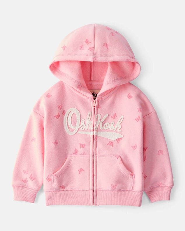 Product image 1 of Baby Girl Butterfly Print DayDream Fleece Hooded Zip-Up Jacket - Pink