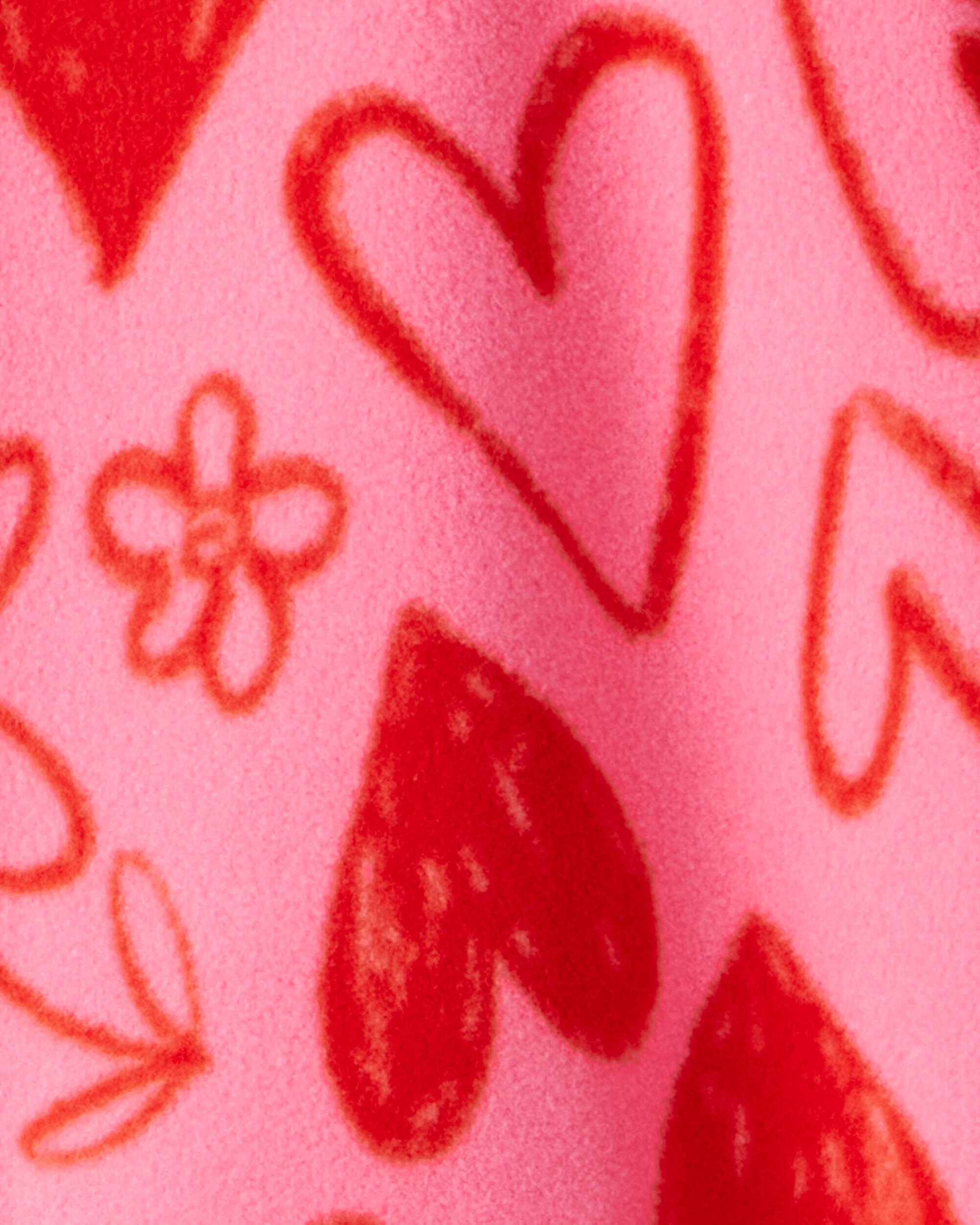 Baby Girl Heart Fleece Long-Sleeve Loose Fit 1-Piece Pajamas - Pink/Red
