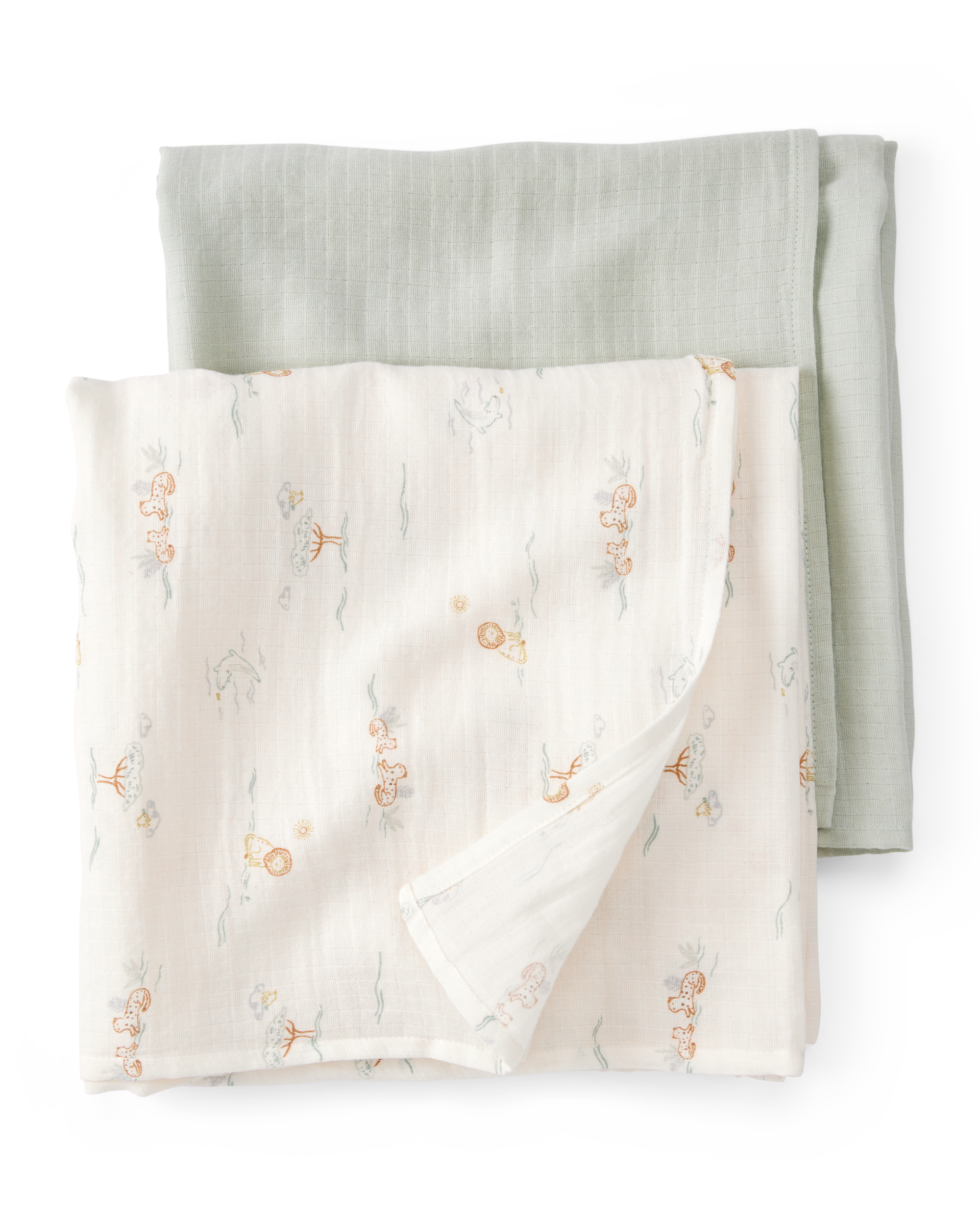 Boys 2-Pack Lion Print Muslin Swaddle Blankets - Green