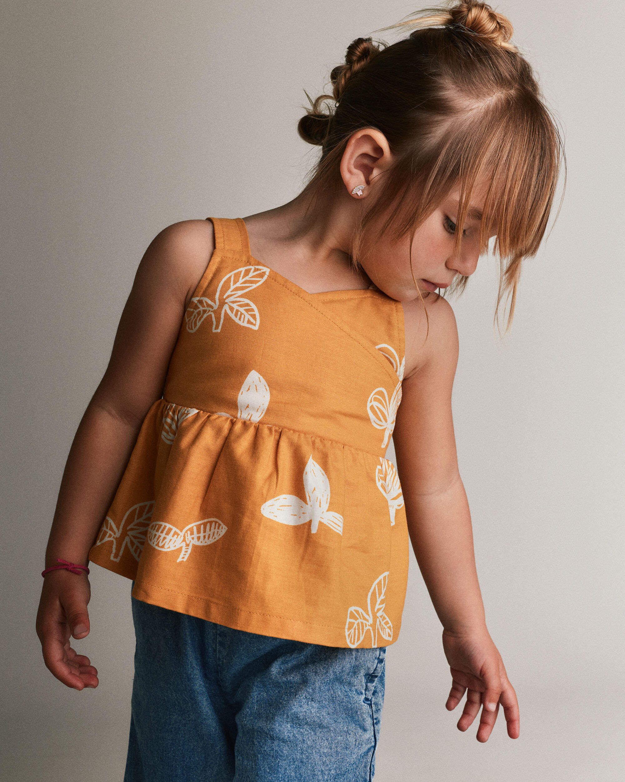 Otter Avenue Toddler Girl Peplum Tank Top in Plant Print 12M Golden Yellow 18$