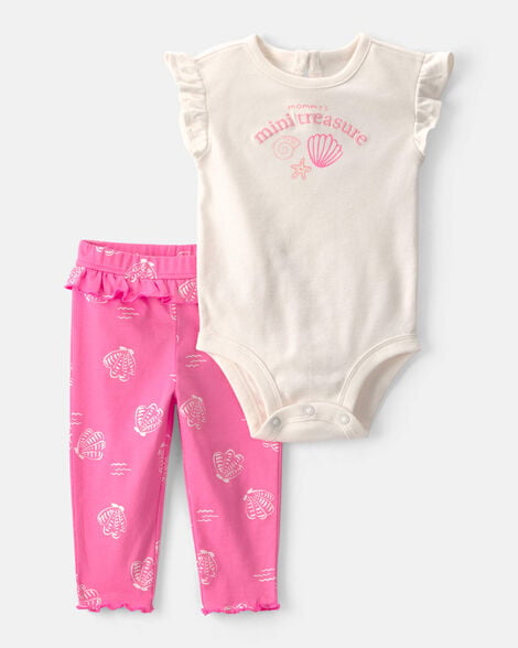 baby girl 2-piece 'mommy's mini treasure' shell bodysuit & pant set - pink/ivory