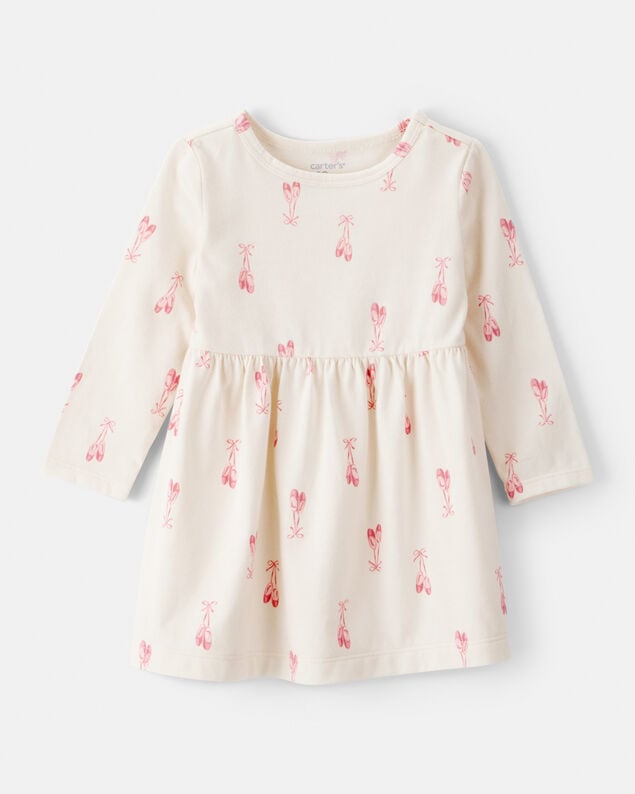Product image 1 of Baby Girl Ballet Slipper Print Long-Sleeve Dress - Ivory