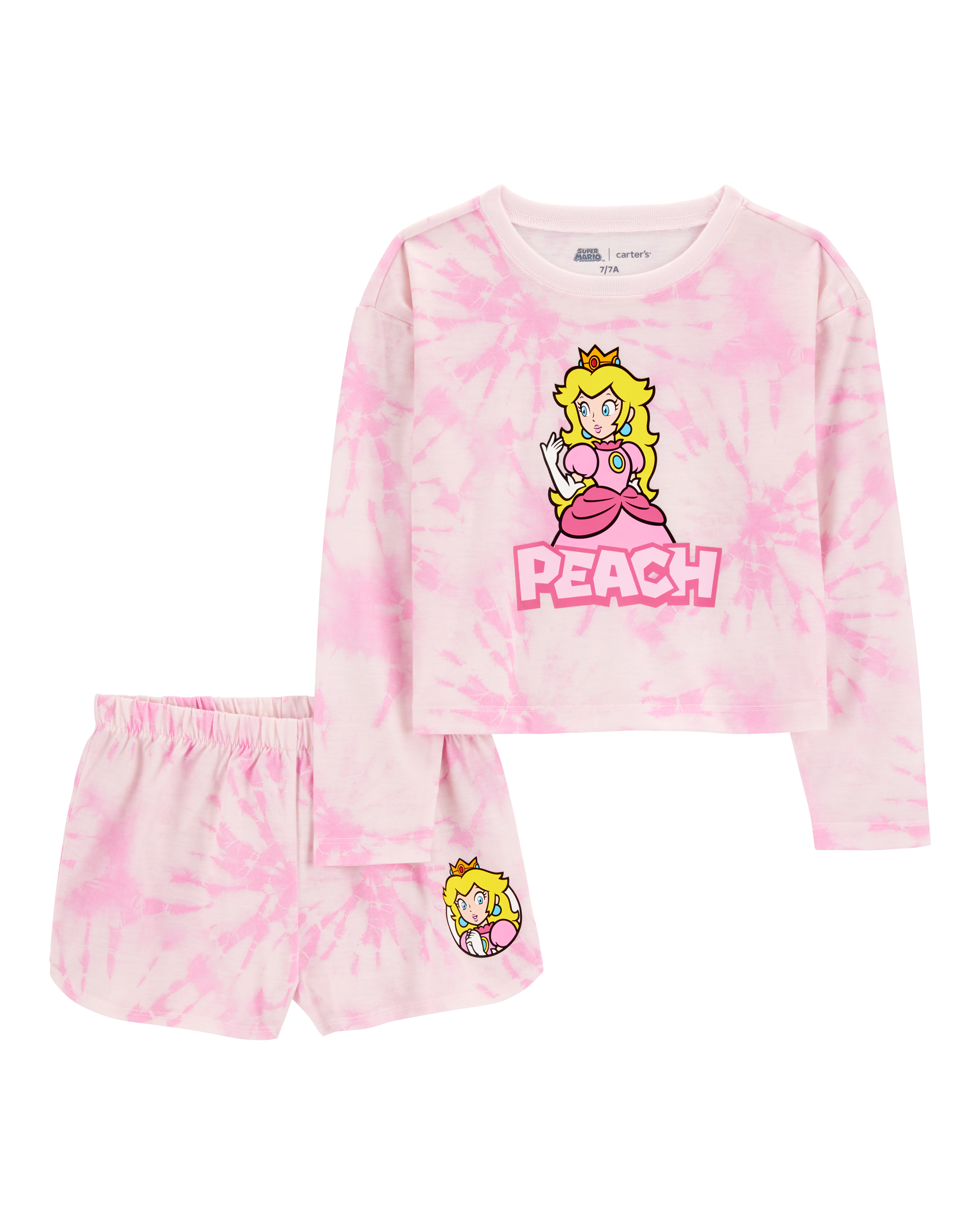 Kid Super Mario Bros™ Princess Peach Print Loose Fit 2-Piece Pajamas - Pink