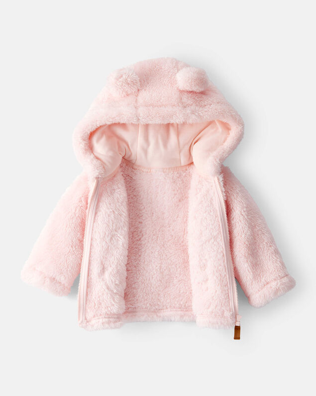 Product image 2 of Baby Girl Sherpa Long-Sleeve Hooded Zip-Up Jacket - Pink